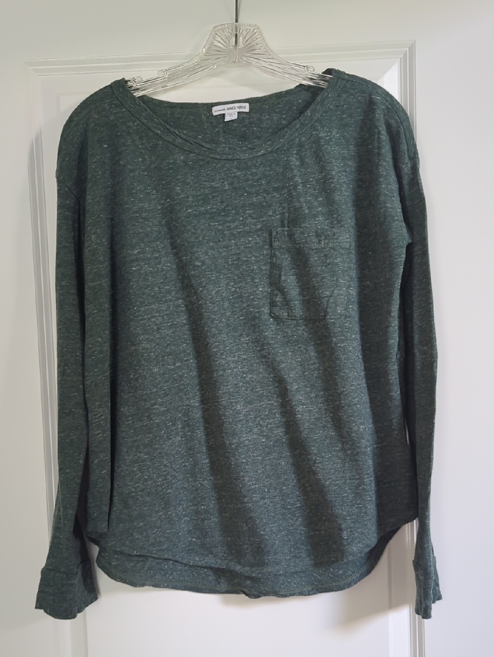 James Perse Heathered Forest Green Long-Sleeve Pocket Tee